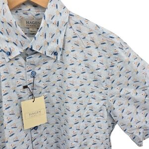 Hagen Carmel CA Men's Surfer‎ Print Button Down Shirt Short Sleeve - Large